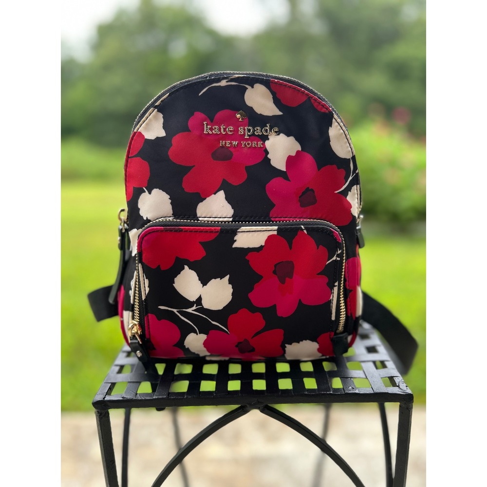 Kate Spade Wilson Road Red Poppy Mini Bradley Floral Nylon Backpack Like New